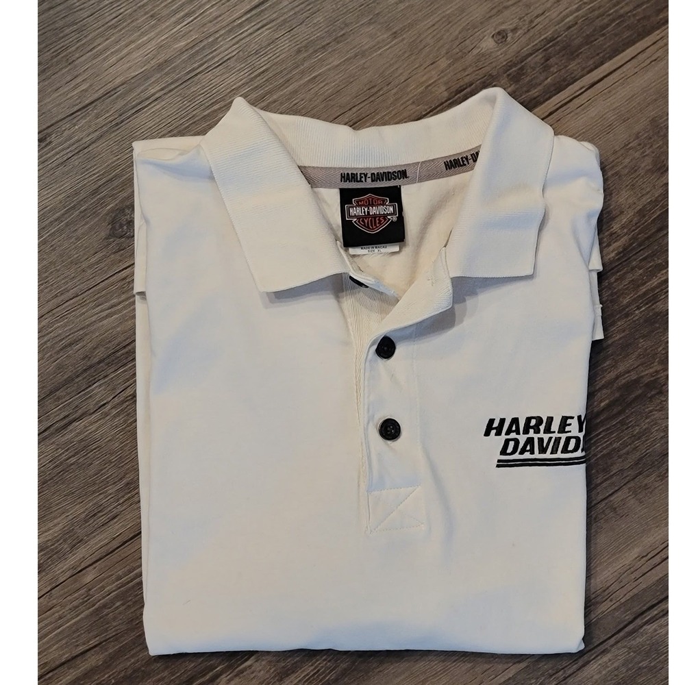 Harley-Davidson Mens XL Polo Shirt Cream White Horny Toad Temple TX Cotton Pique